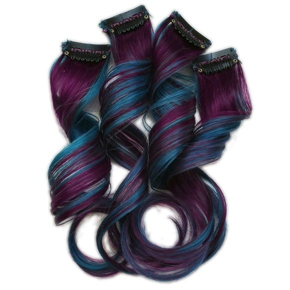 14" Emerald Teal Fuchsia Human Hair Extensions - Picture 2 of 3